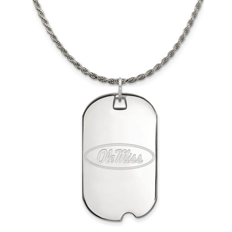 Sterling Silver U. Of Mississippi Large Dog Tag Necklace - 24 Inch